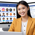 **

"Dynamic social media marketing professional surrounded by icons of popular platforms (Facebook, Instagram, TikTok), laptop displaying analytics dashboard, visual representation of networking (connecting dots), Vietnamese businesswoman smiling confidently, modern office setting, emphasizing career growth and opportunities."

**