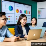 Home 17 소셜미디어마케팅 신입 사원 팁 - A vibrant Vietnamese social media marketing office scene showing a diverse team of young professiona...