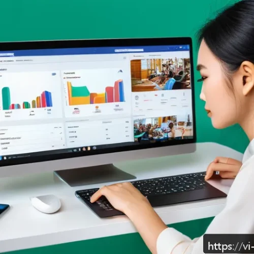 Home 17 소셜미디어마케팅 최신 트렌드 - A vibrant Vietnamese social media marketing workspace featuring a young professional woman analyzing...
